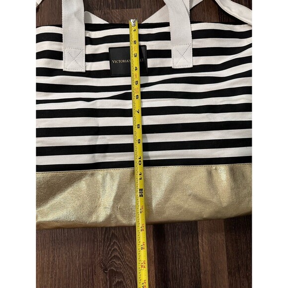 Victorias Secret Signature Lg Striped Foil Weekender Getaway Duffle Bag Tote - Picture 8 of 9